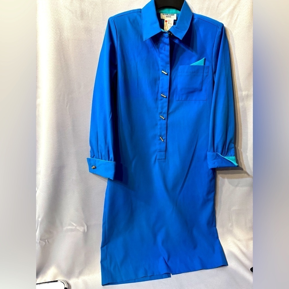 Vintage 80s Schrader Sport Petite Tunic Dress Jewel blue size 8 pockets & NWT